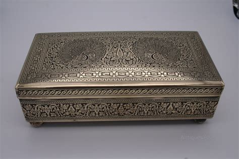 indonesian metal box peacock|Antique Early 20th Century Asian Solid Brass Peacock Box, .